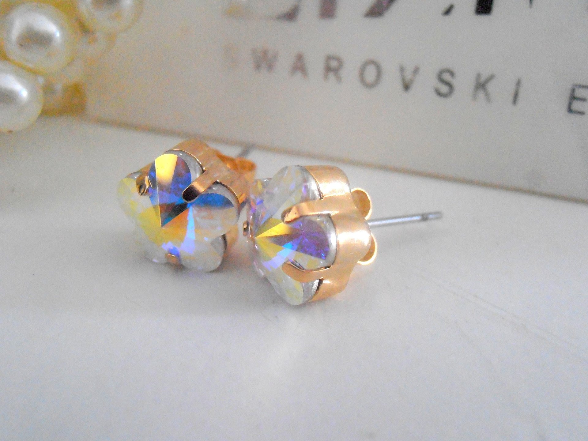 Aurora Borealis Clover Earrings in Gold Plating | Summer Floral Jewelry 