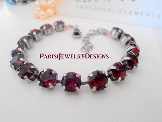 Birthstone Crystal Bracelet made with Chatons / Metal Cup Chain  / Mother's day Gift / Round Setting 8mm