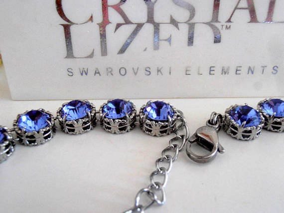 Tanzanite Crystal Necklace in Platinum, Art Deco Bridal Blue Choker, Wedding Statement Jewelry, Anniversary Gift for Wife