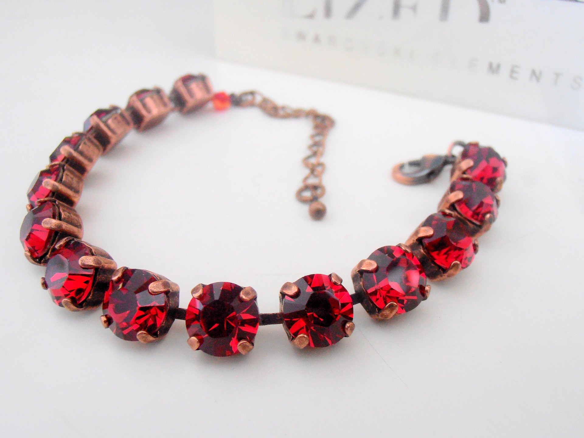 Vintage Red Tennis Bracelet / Copper Cupchain / Siam Crystals / Antique Jewelry / Gift for her / Valentines day Gift