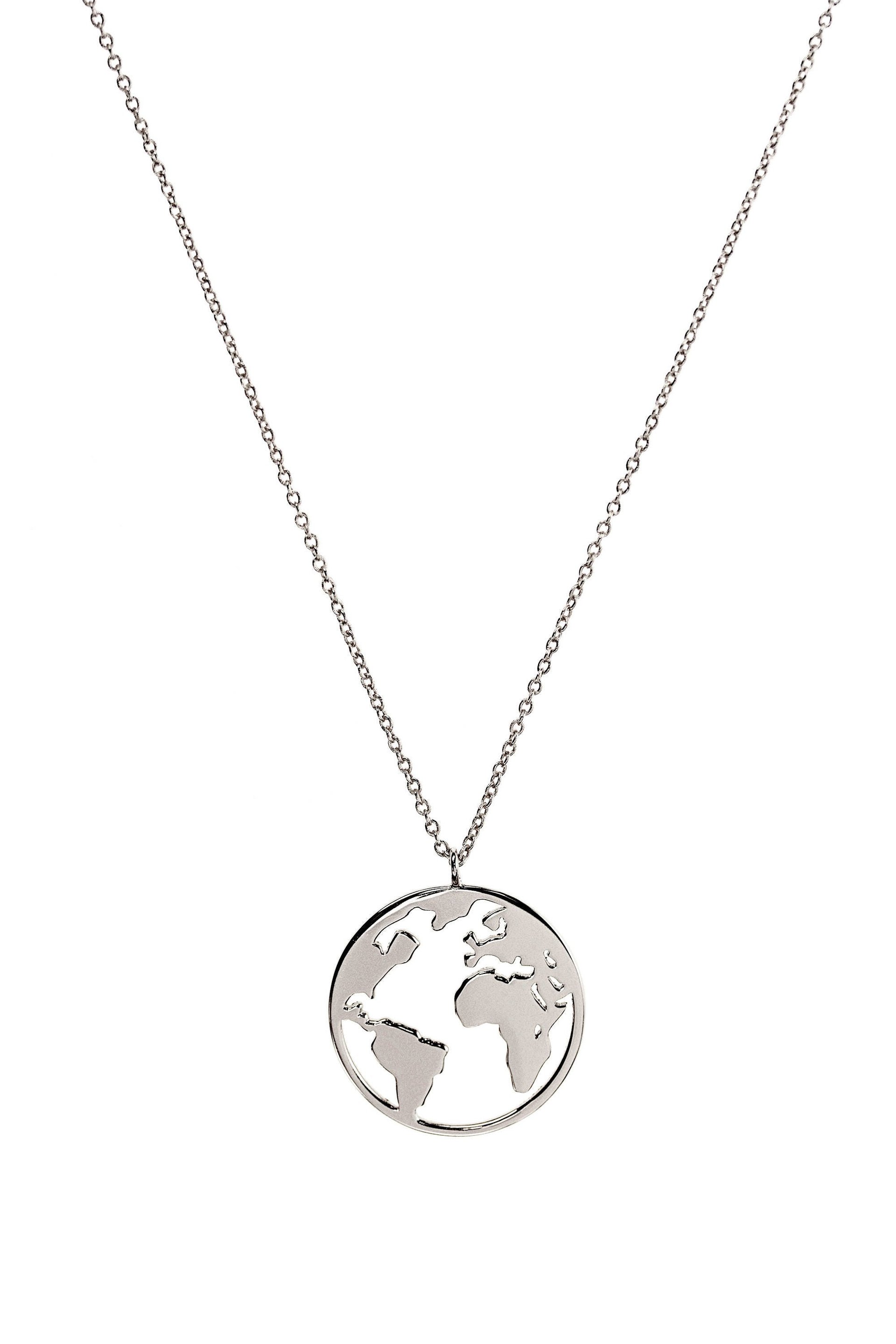 World Map Necklace / Sterling Silver Earth Pendant / Weltkarte Halskette / wanderlust jewelry / Laser Cut Globe / Pendentif Carte Monde