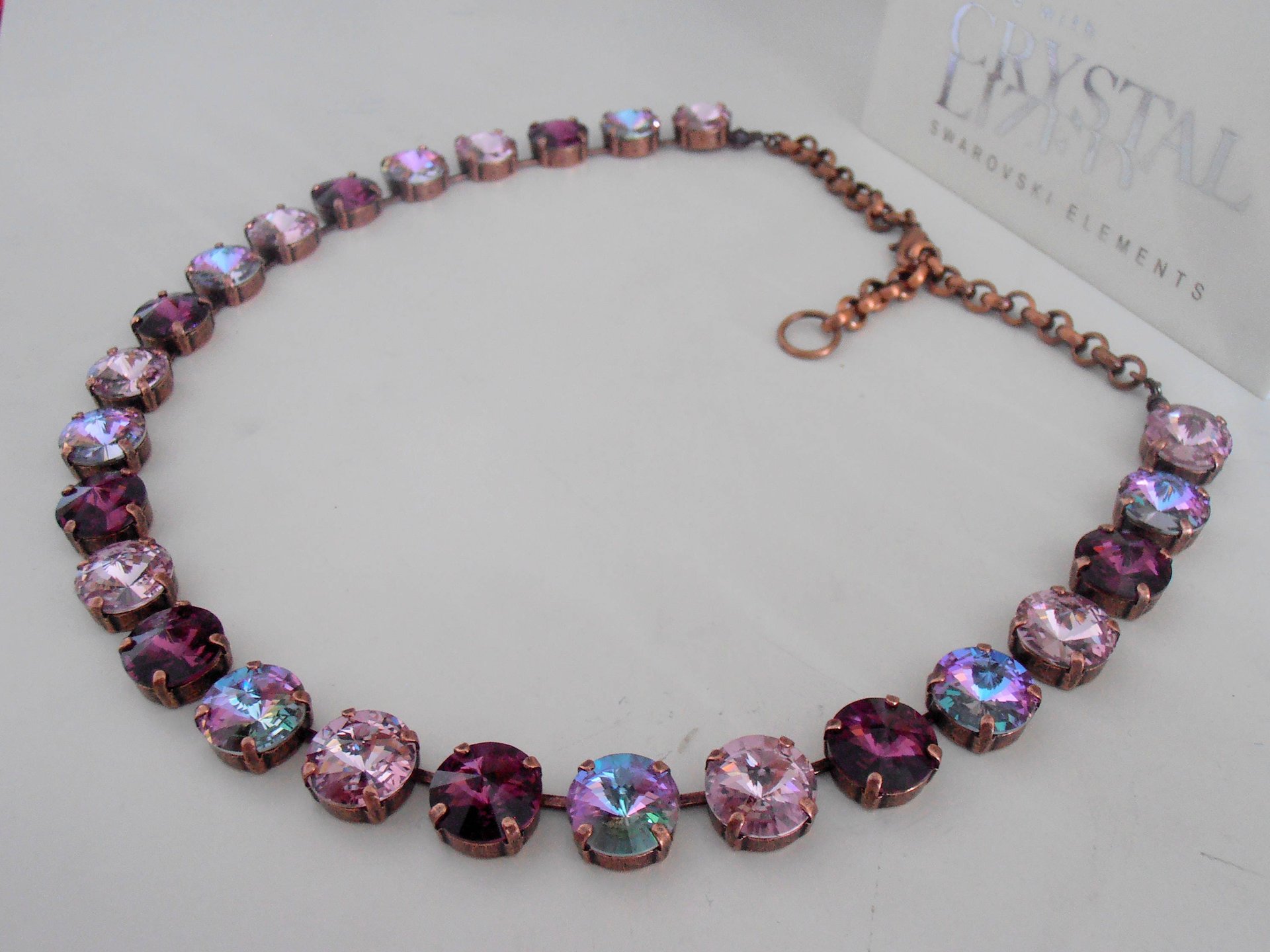 Amethyst Crystal Rivoli Necklace, Anna wintour collet, Tennis Cup chain Choker 12mm, Purple Multicolors, Birthday Gift