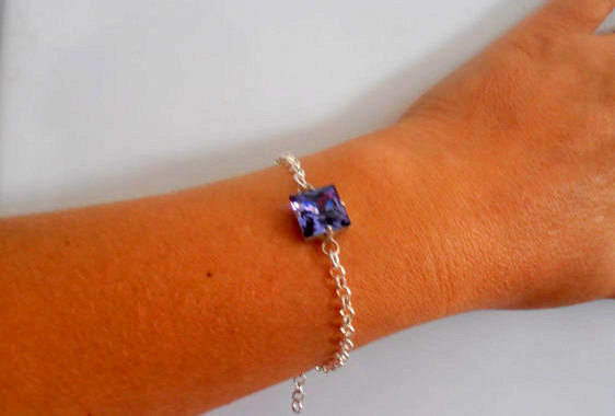 Tanzanite Blue Crystal Fancy Chain Bracelet 12mm / Bridesmaids Jewelry, Princess Square Cut, Wife Birthday gift