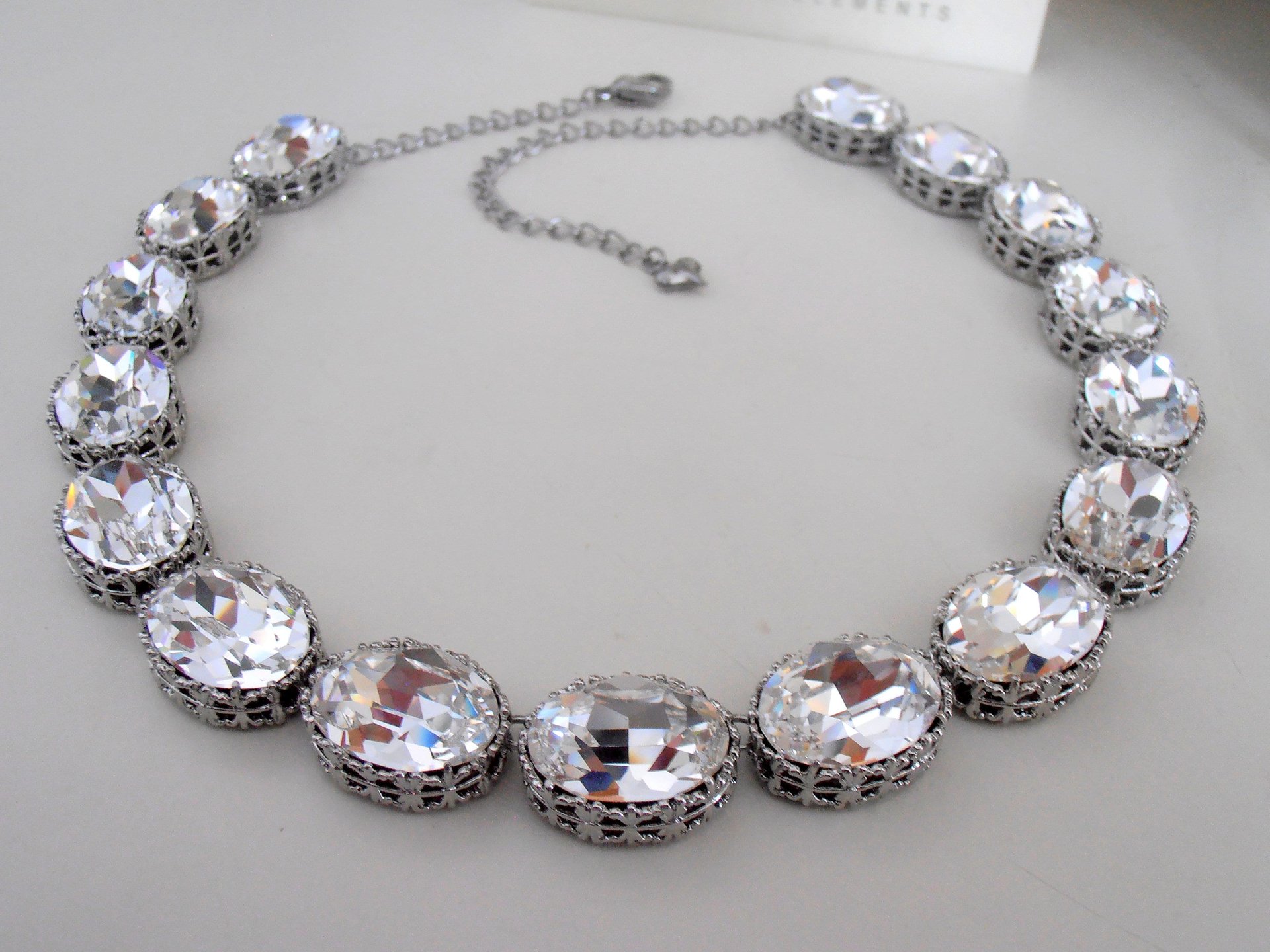 Diamond Clear Crystal Riviere Necklace Anna Wintour Chunky Collet Statement Art Deco Choker Oval Bib Mom Gift