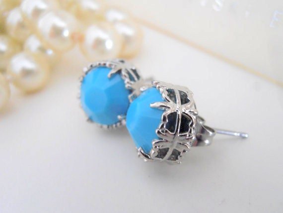 Turquoise Crystal Stud Earrings | Art deco Summer Jewelry