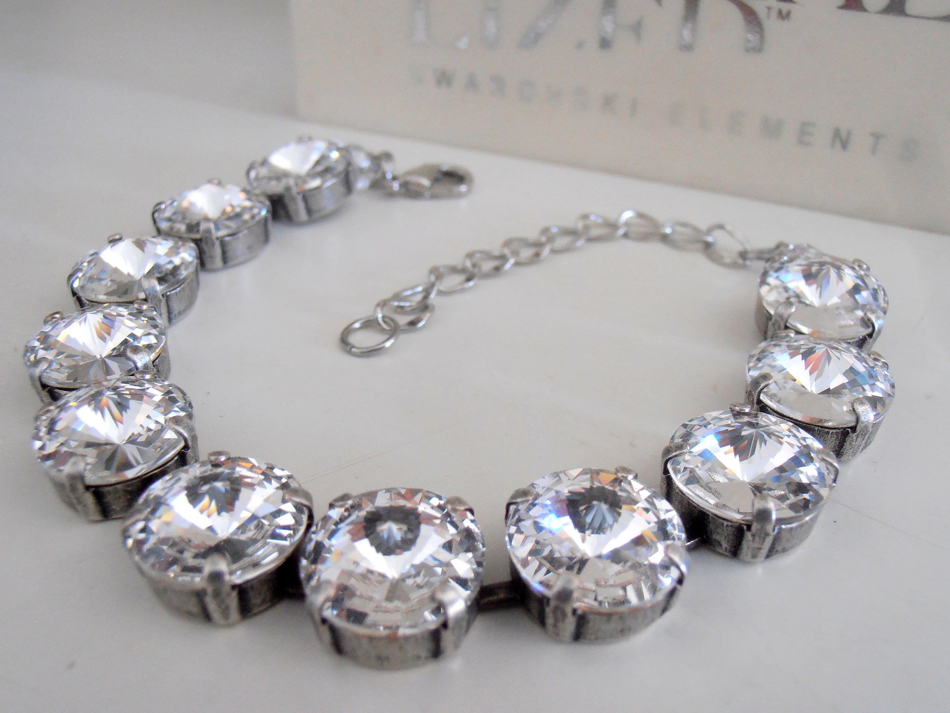 Clear Rivoli Crystal Bracelet, Tennis Cup chain, Silver Bridal Jewelry 1122, Anna Wintour, Wife Birthday Gift