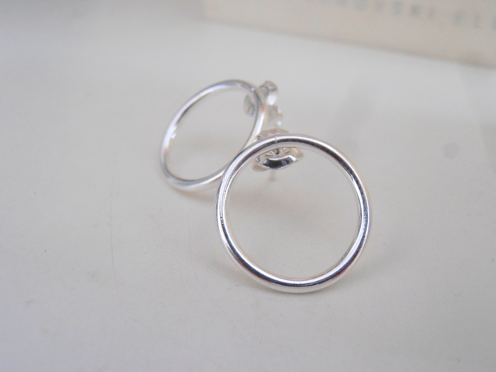 Sterling Silver Circle Geometric Earrings / Minimalist Open Circle Ear Studs / Dainty Post Pierced Jewelry / Birthday Gift for her