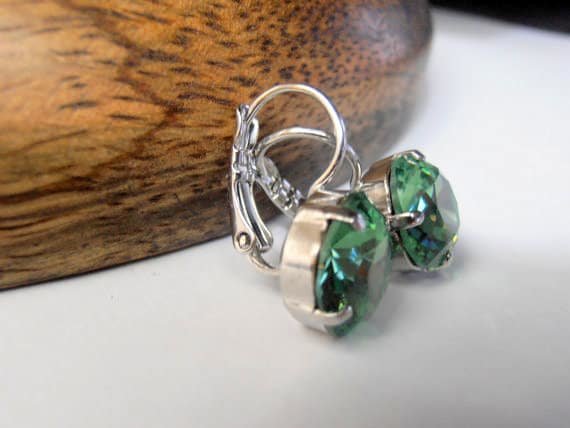 Pine Green Cushion Cut Dangle Earrings 4470 | Girl Graduation Gift