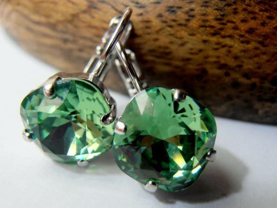 Pine Green Cushion Cut Dangle Earrings 4470 | Girl Graduation Gift