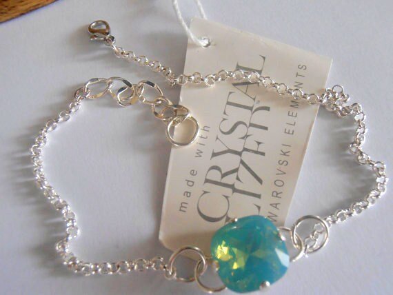 Pacific Opal Foot Chain Crystal Anklet / Dainty Beach Jewelry / Sandal Bracelet for her / Cushion Cut 12mm / Body Accessories