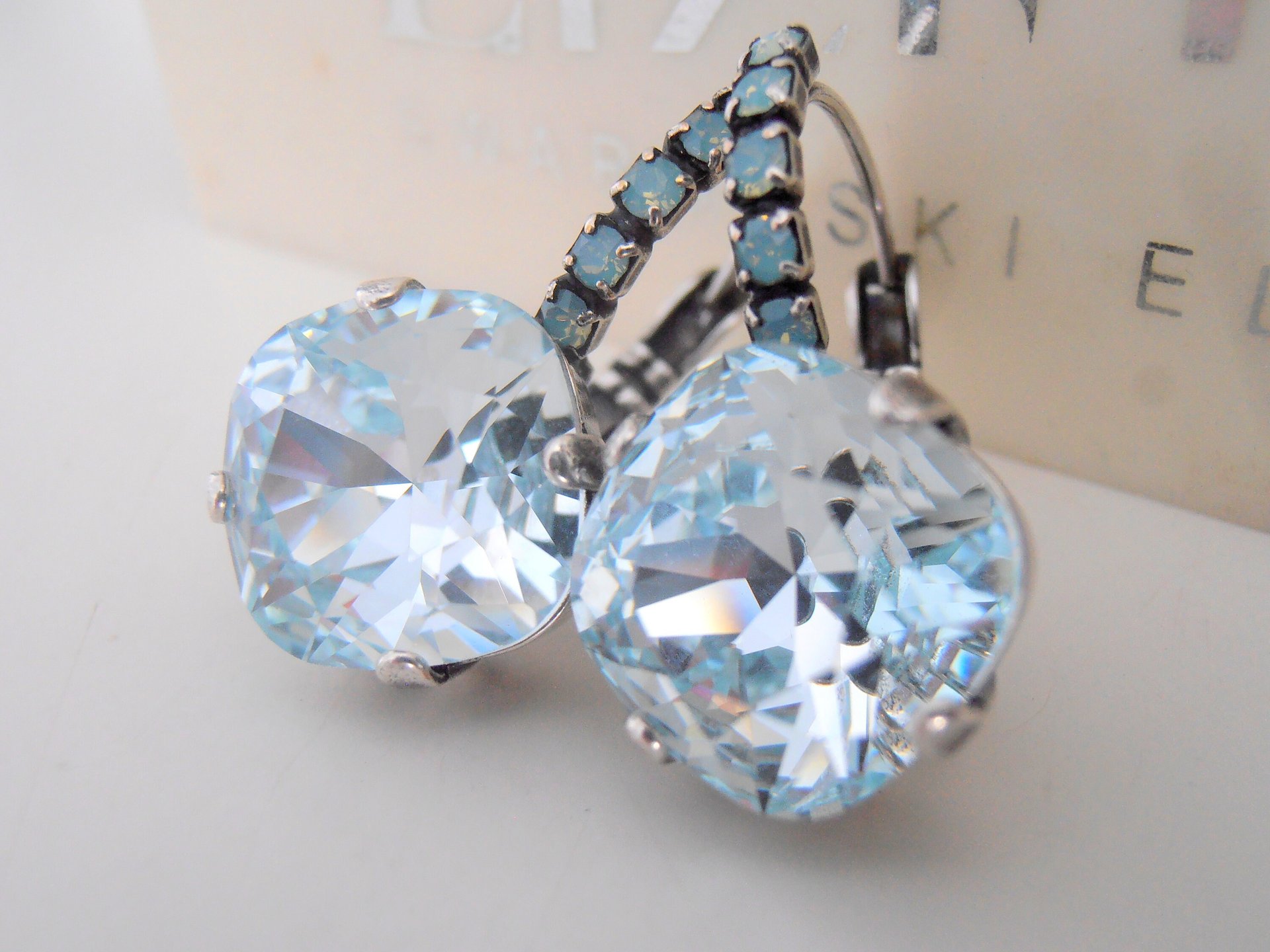 Light Azore Cushion Cut Drop Earrings in Antique Silver