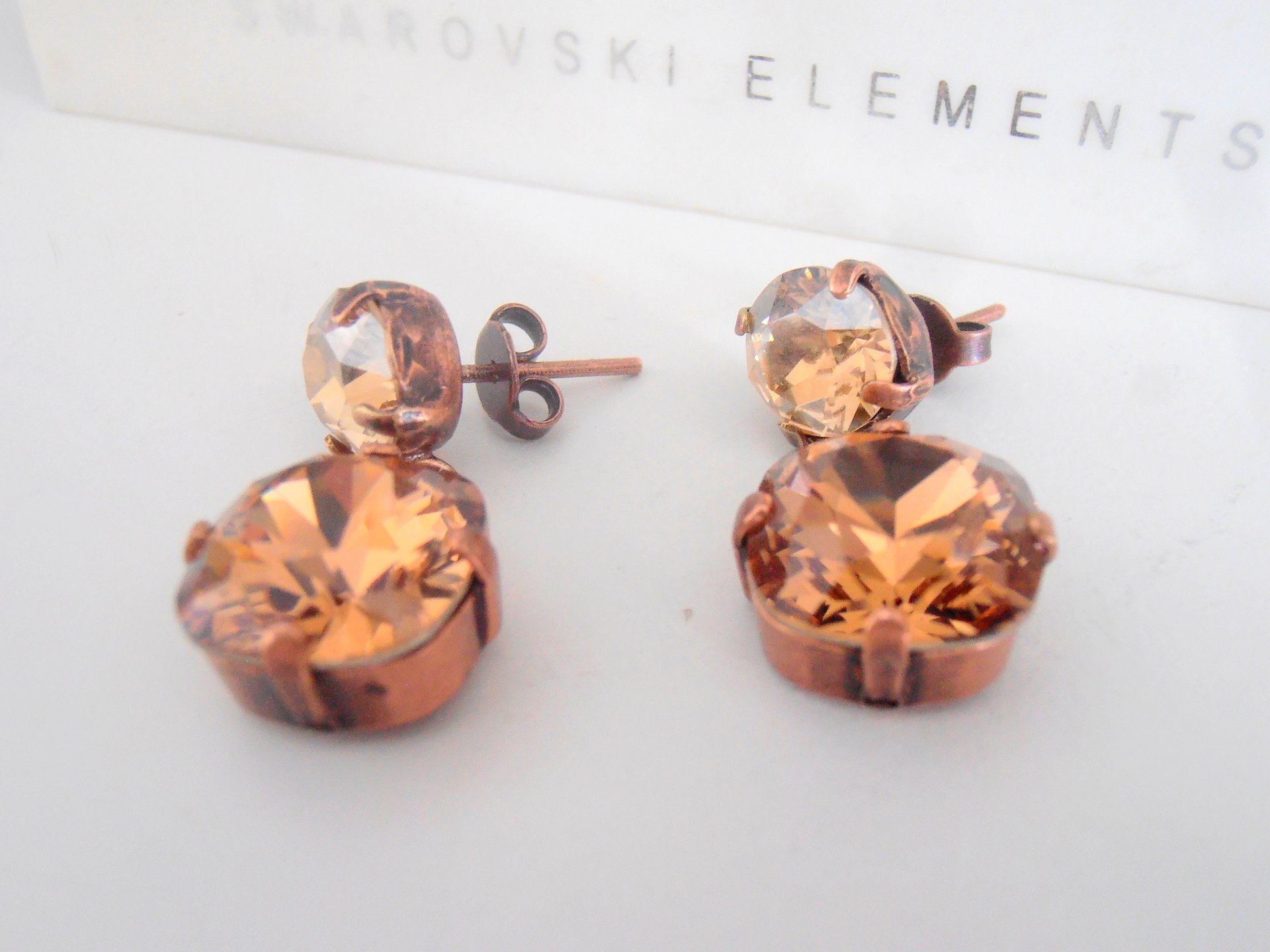 Brown Smoked Topaz Cushion Cut Earrings / Dangle Drop / Antique Copper Crystal Jewelry / Birthday Gift for her