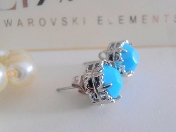 Turquoise Crystal Stud Earrings | Art deco Summer Jewelry