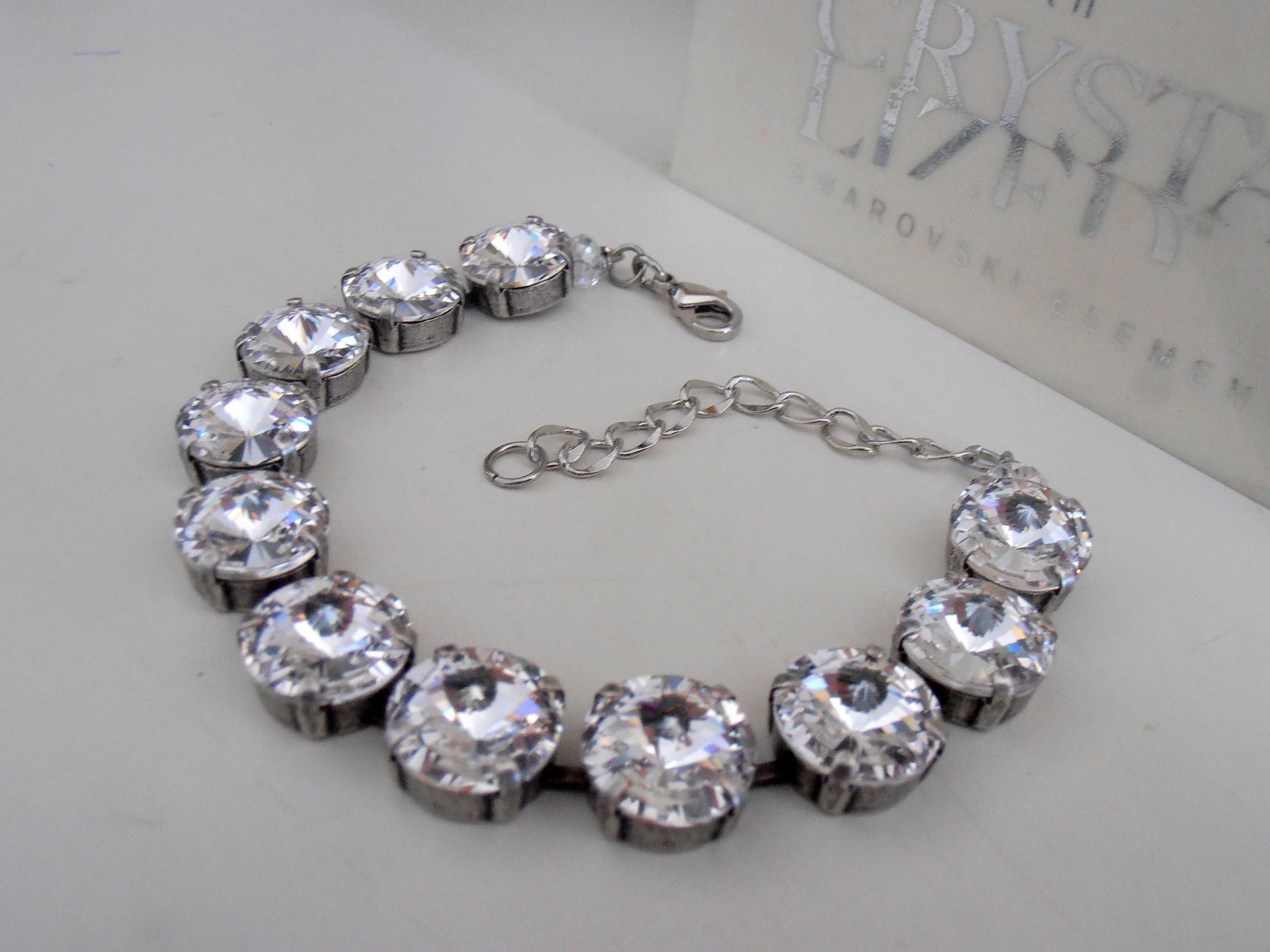 Clear Rivoli Crystal Bracelet, Tennis Cup chain, Silver Bridal Jewelry 1122, Anna Wintour, Wife Birthday Gift