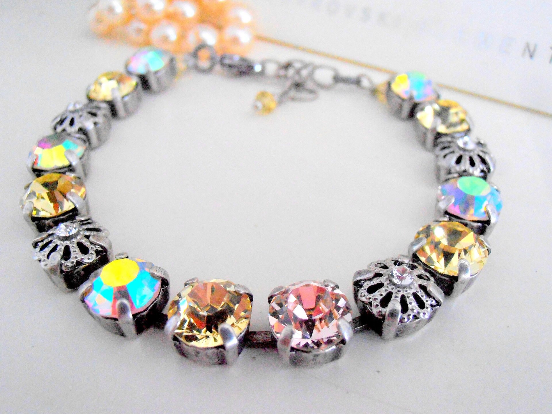 Jonquil AB Multi-colors Cup chain Tennis Bracelet 8mm / Prom Jewelry / Birthday Gift / Boho