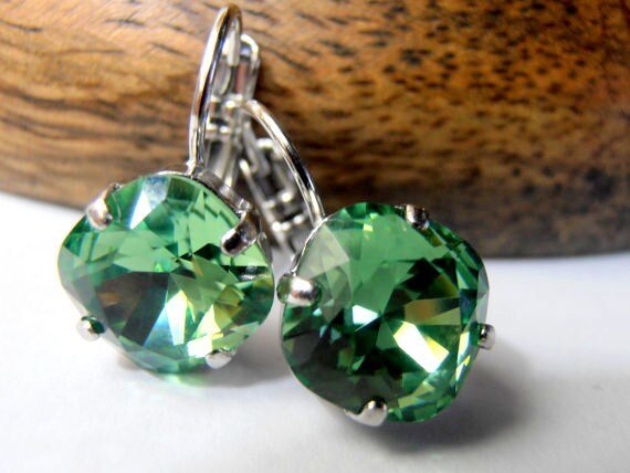 Pine Green Cushion Cut Dangle Earrings 4470 | Girl Graduation Gift