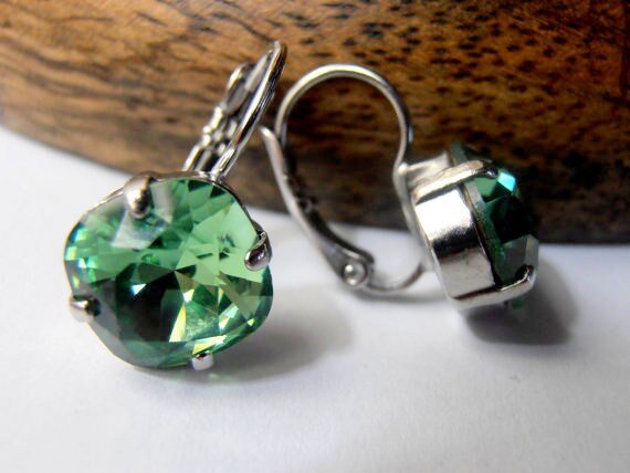 Pine Green Cushion Cut Dangle Earrings 4470 | Girl Graduation Gift