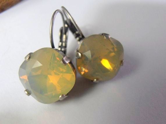 Sand Opal Cushion Cut Earrings 4470 10mm / Dangle & Drop Golf / Wedding Jewelry / Women Birthday Gift / Square Cut