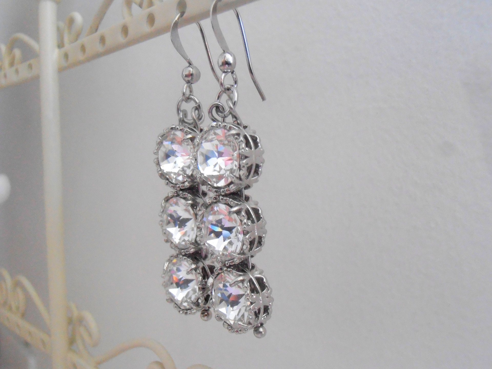 Diamond Clear Long Bridal Earrings / Wedding Day Art Deco Jewelry / Statement Dangles / Anniversary Gift