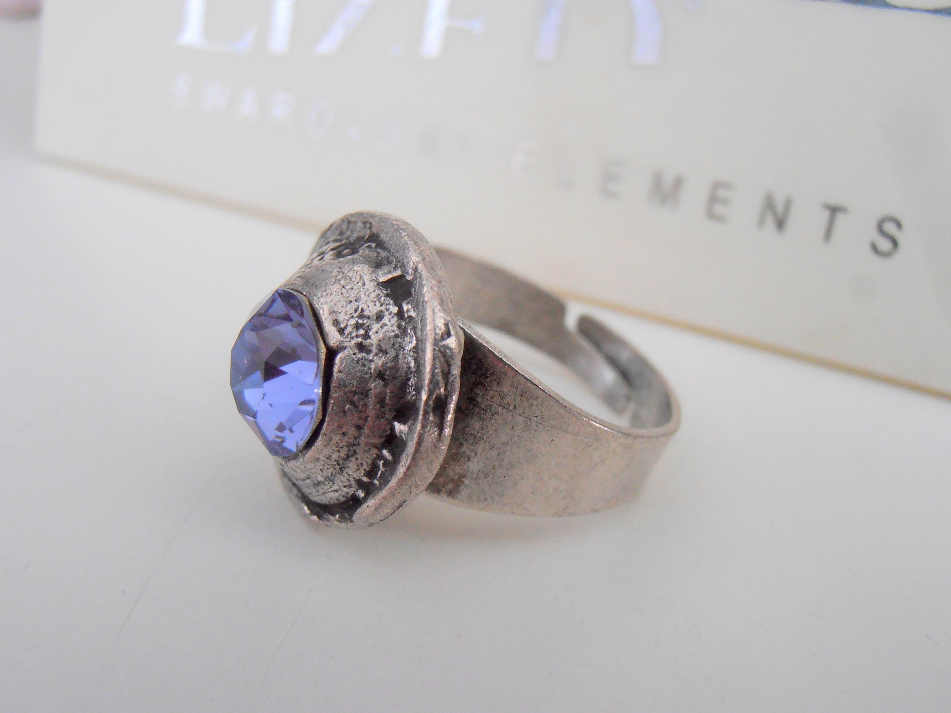 Tanzanite Crystal Adjustable Ring in Antique Silver, Statement Gothic Jewelry, Zamak Rings, Birthday Gift for Women