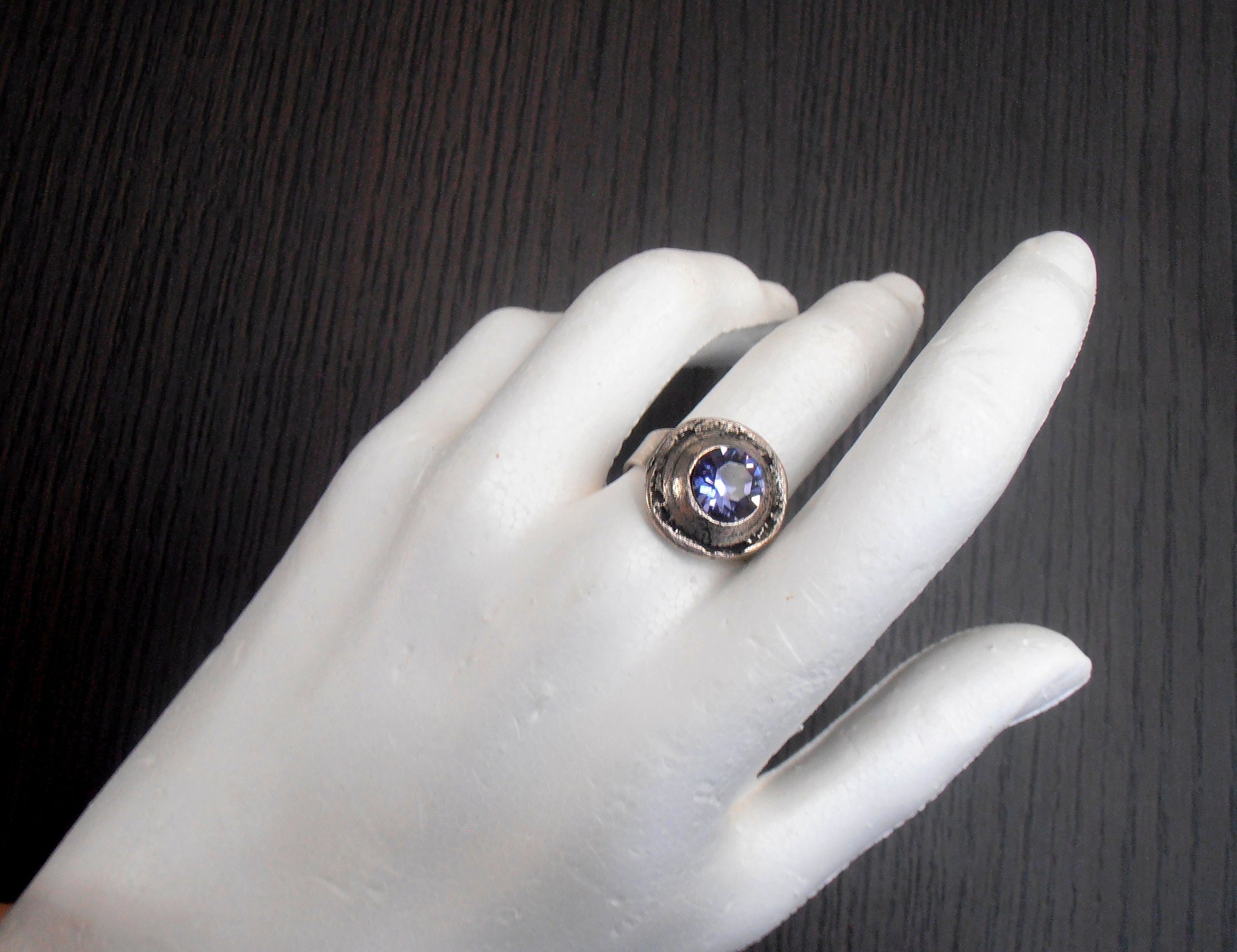 Tanzanite Crystal Adjustable Ring in Antique Silver, Statement Gothic Jewelry, Zamak Rings, Birthday Gift for Women