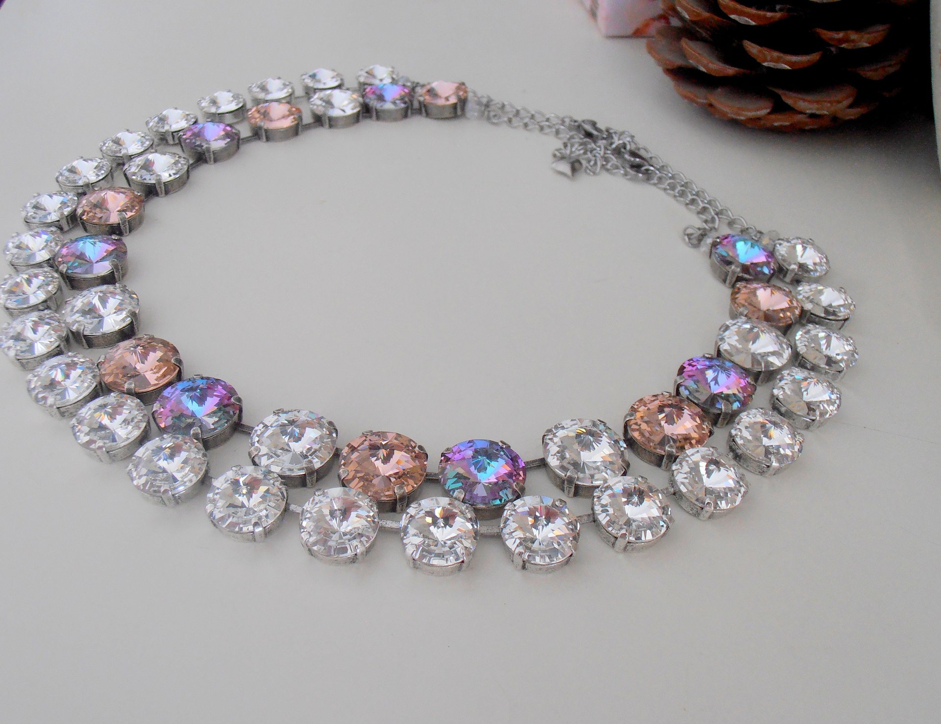 Anna Wintour Rivoli Crystal Necklace, Tennis Cup chain Collet, Clear-Multicolor lavender Choker, Wedding Jewelry, Birthday Gift