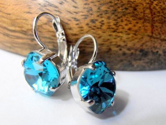 Teal Blue Cushion Crystal Earrings | Women Jewelry Gifts