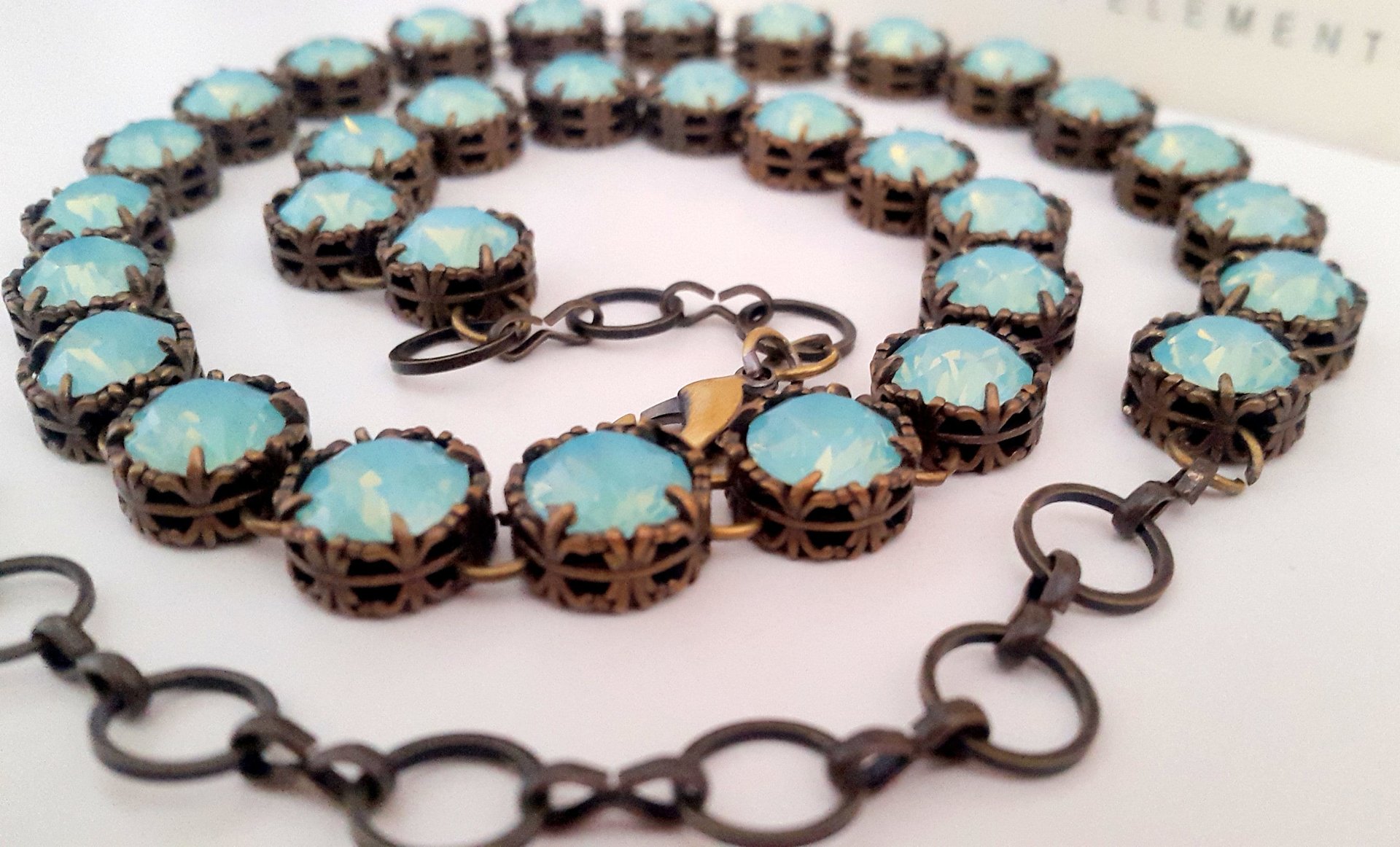 Pacific Opal Crystal Filigree Necklace | Antique Bronze Jewelry