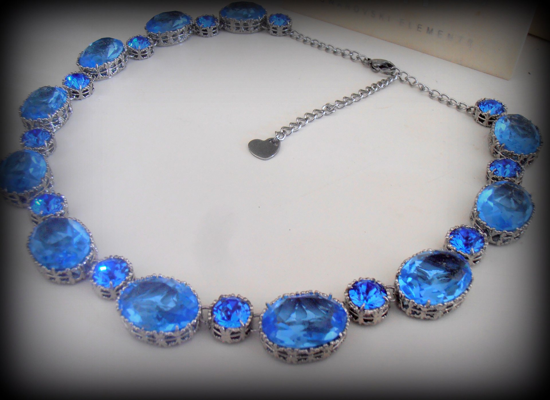 Sapphire Blue Collet Necklace made with Fancy Crystals / Art Deco Blue Choker 13x18mm Oval / Statement Edwardian Jewelry / Women Gift