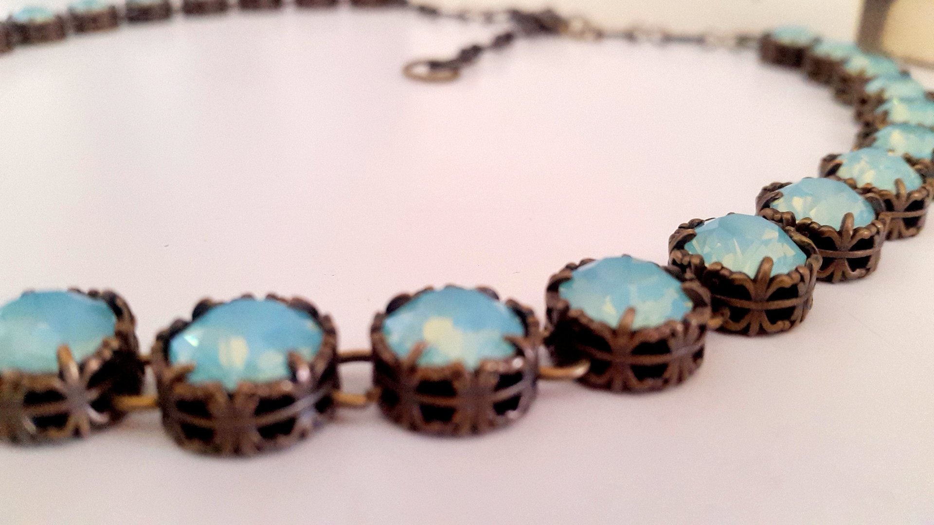 Pacific Opal Double Strand Crystal Necklace, Georgian Collet, Art Deco Two Tier, Antique Bronze Jewelry, Birthday Gift