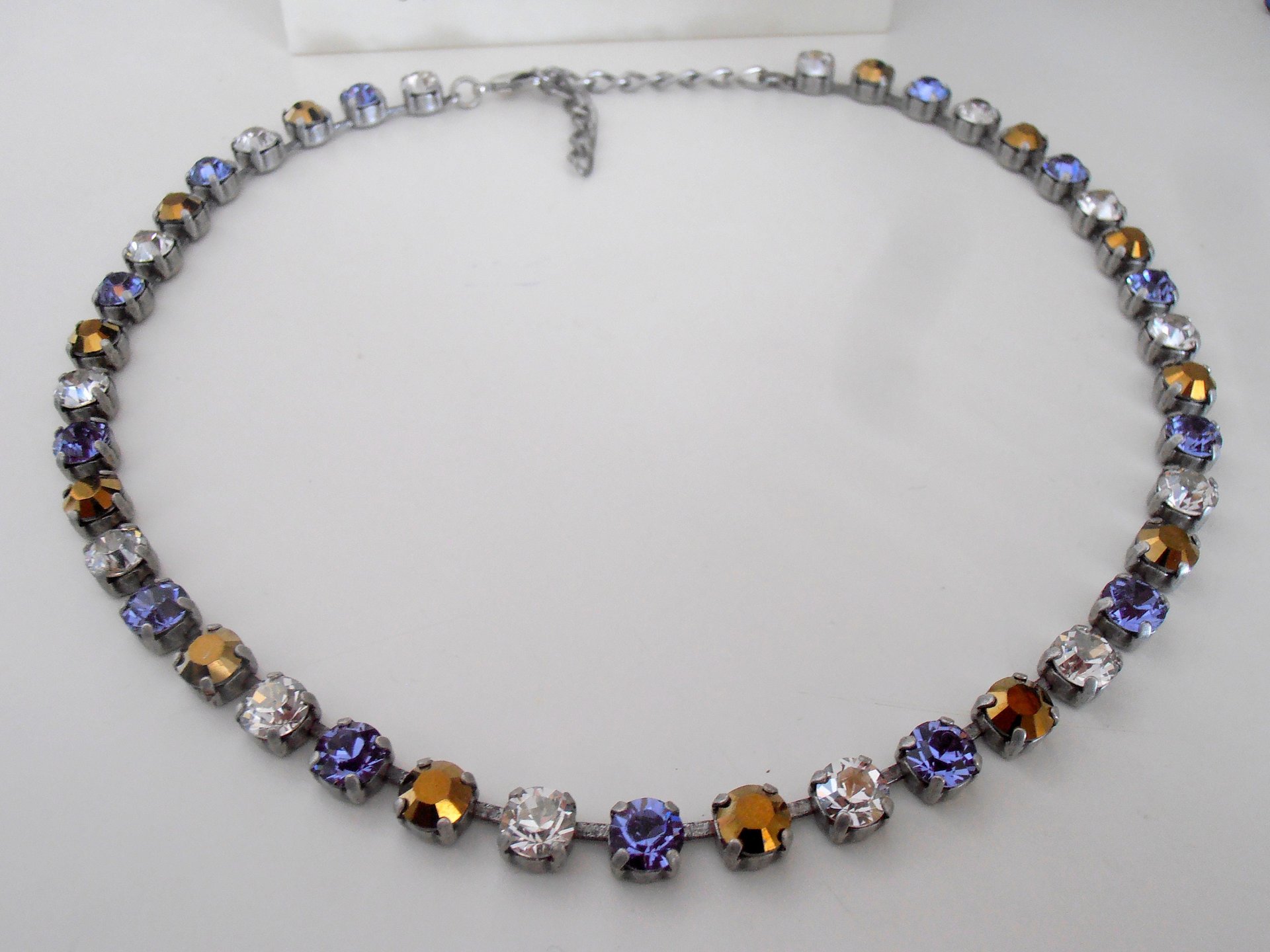 Multicolor Tanzanite Crystal Tennis Necklace, Chatons Collet, Cup chain Choker, Tanzanite Blue/Dorado Brown, Gift For Her