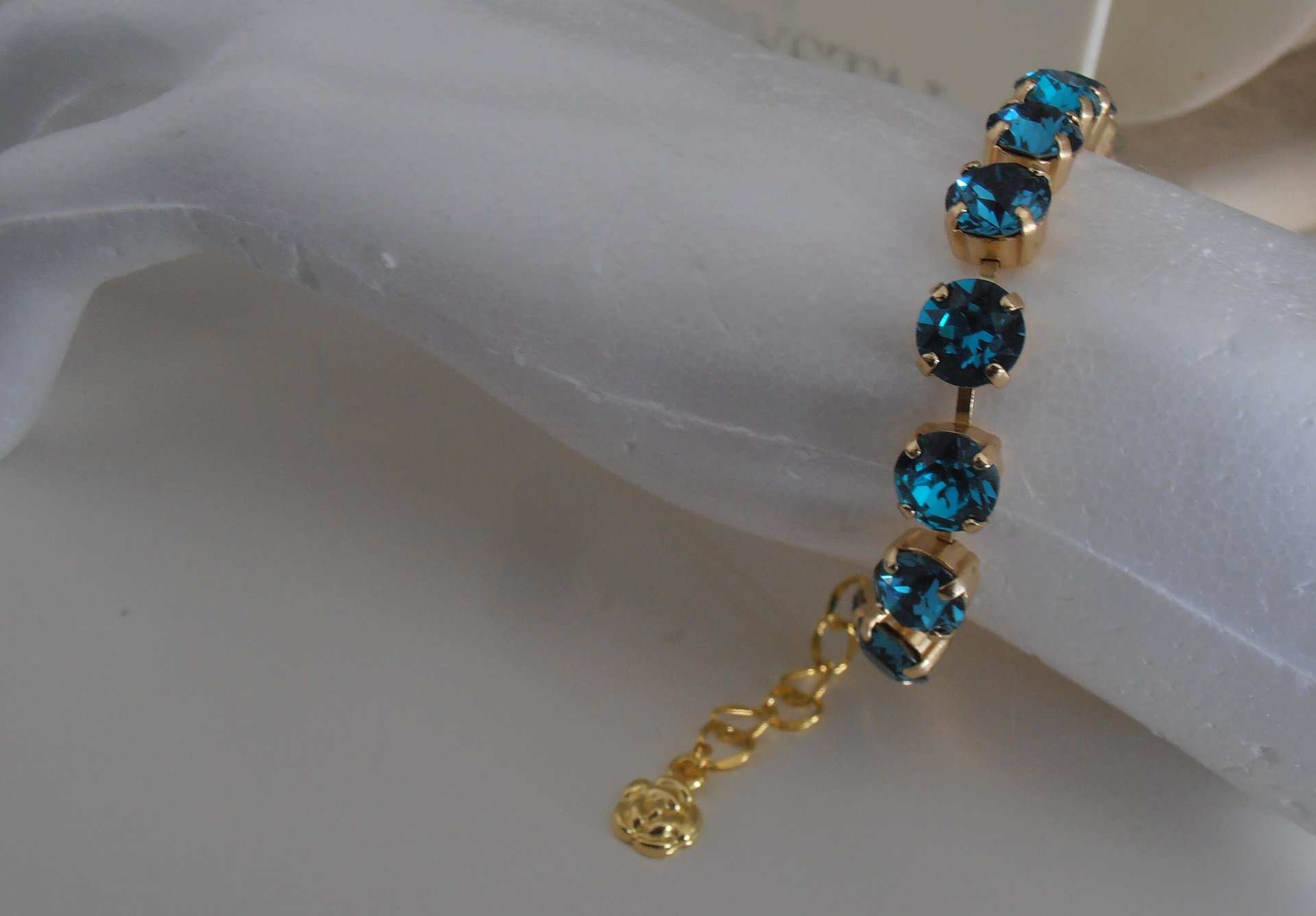 Blue Zircon Tennis Gold Cup chain Bracelet, Prom Party Jewelry, Crystal Chatons SS39, Chain & Link, Women Birthday Gift