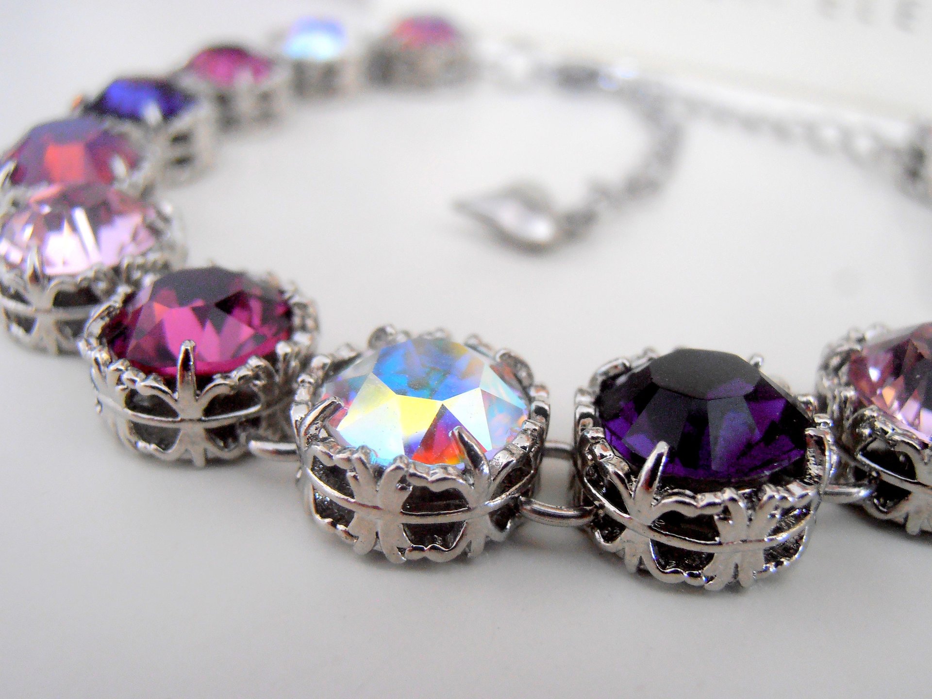 Multi-Colors Purple Art Deco Crystal Bracelet, Platinum Statement Women Jewelry, Birthday Gift for her