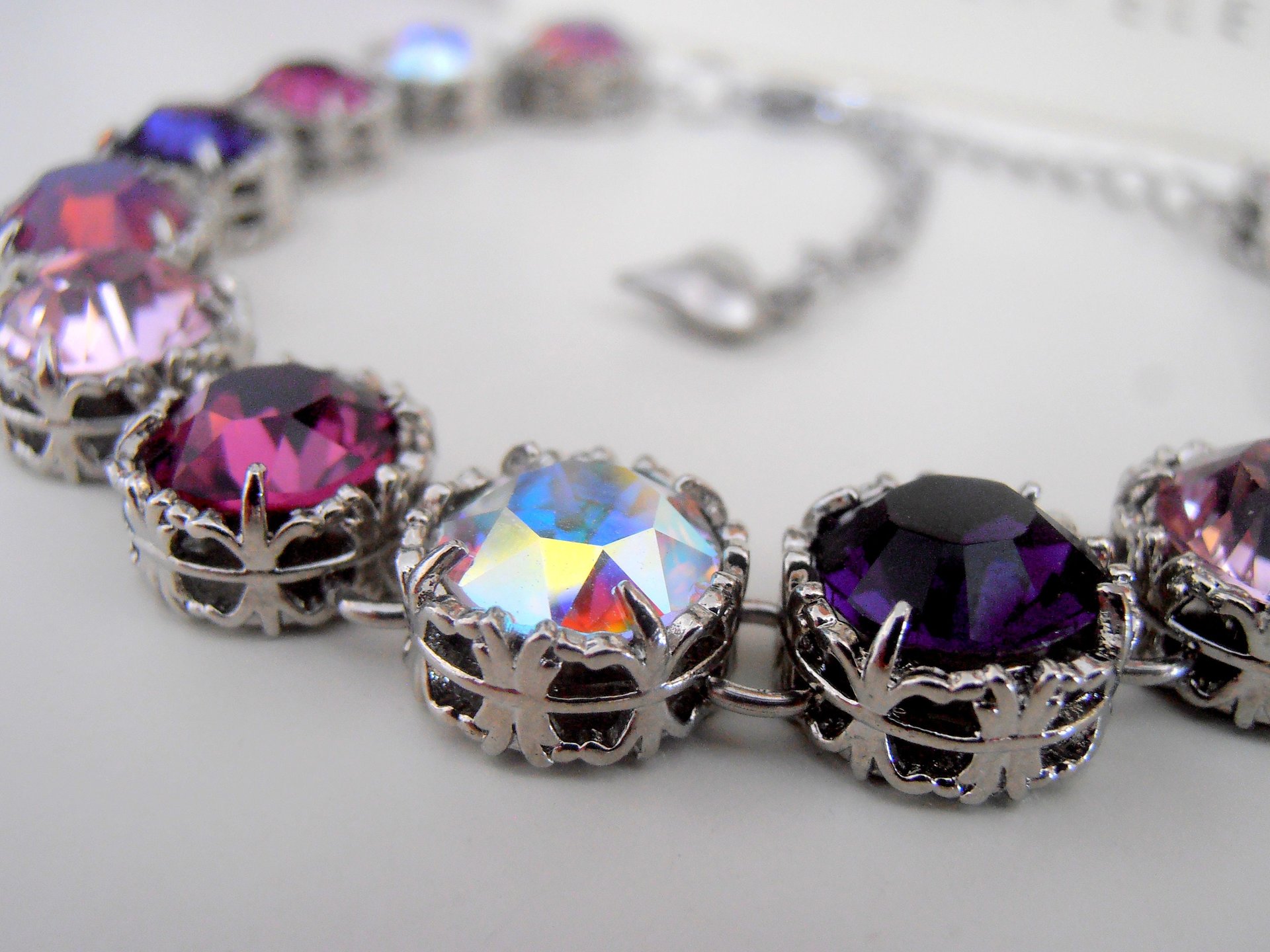 Multi-Colors Purple Art Deco Crystal Bracelet, Platinum Statement Women Jewelry, Birthday Gift for her