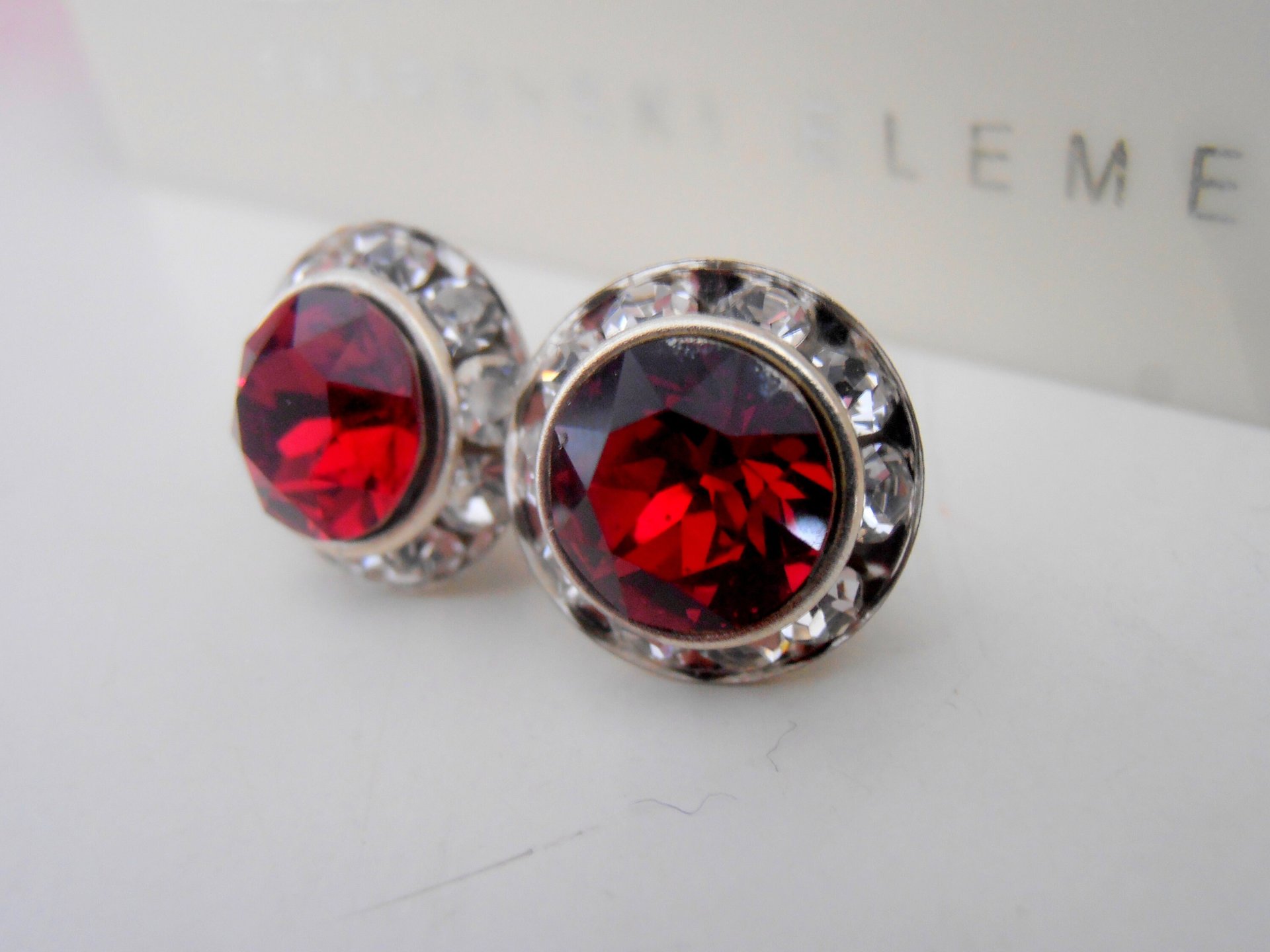 Ruby Halo Stud Earrings, Faceted Red Crystals, Wedding Jewelry, Girlfriend Anniversary Gift