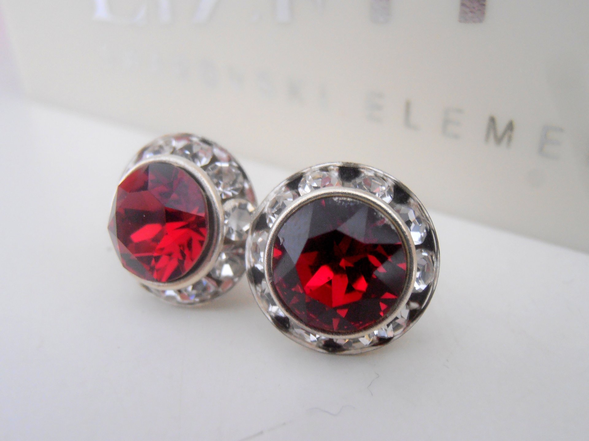 Ruby Halo Stud Earrings, Faceted Red Crystals, Wedding Jewelry, Girlfriend Anniversary Gift