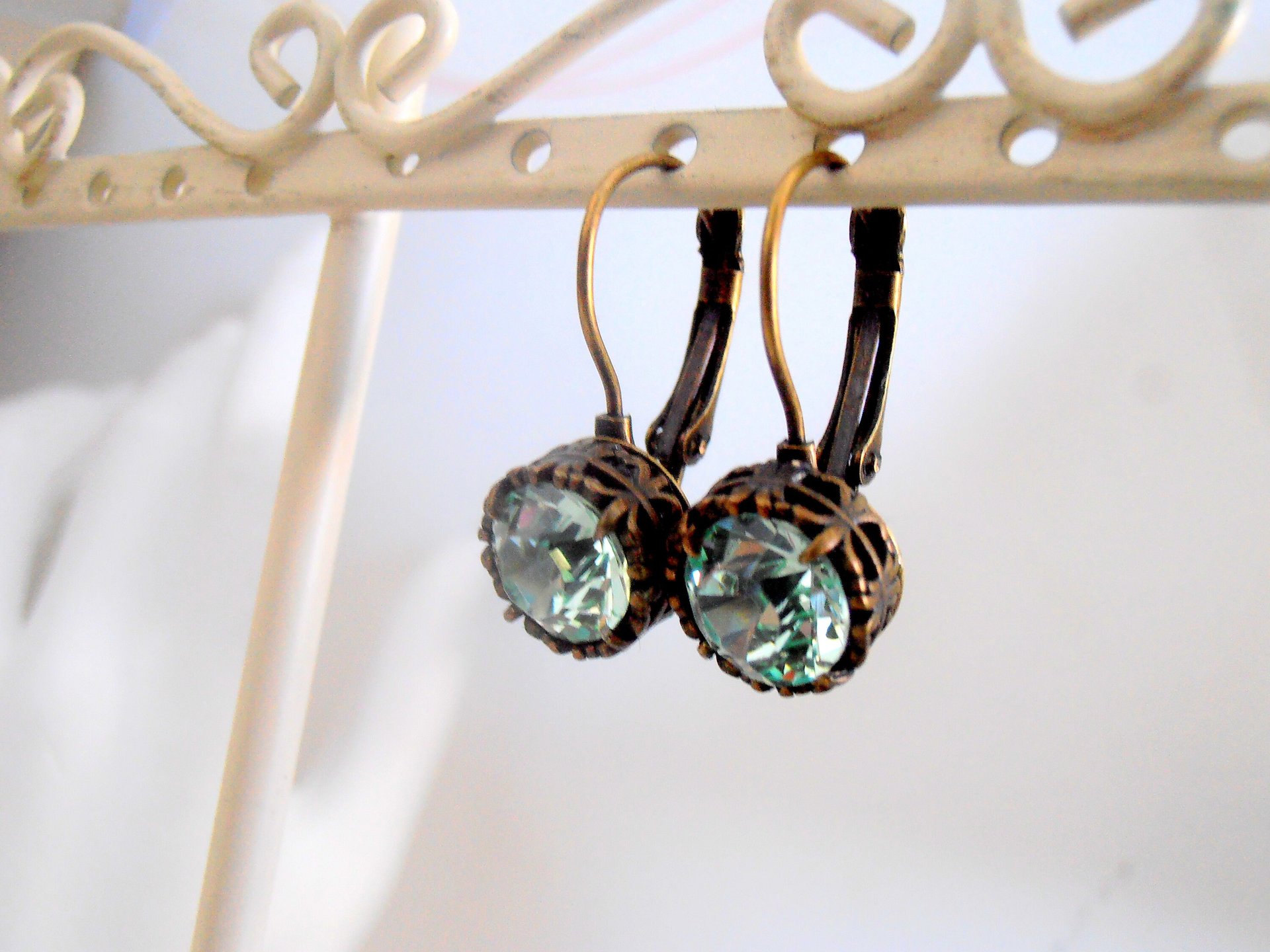 Chrysolite Crystal Bezel Earrings in Antique Bronze