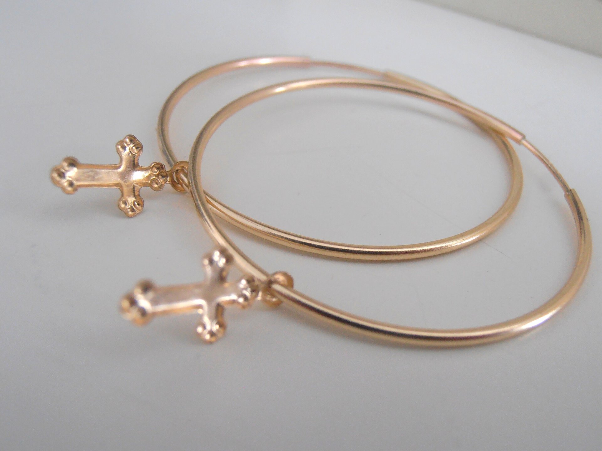 Minimalist Cross Hoop Earrings - Gold Filled Hoops - Dainty Religious Jewelry - Circle Earrings for Women - Girl Birthday Gift