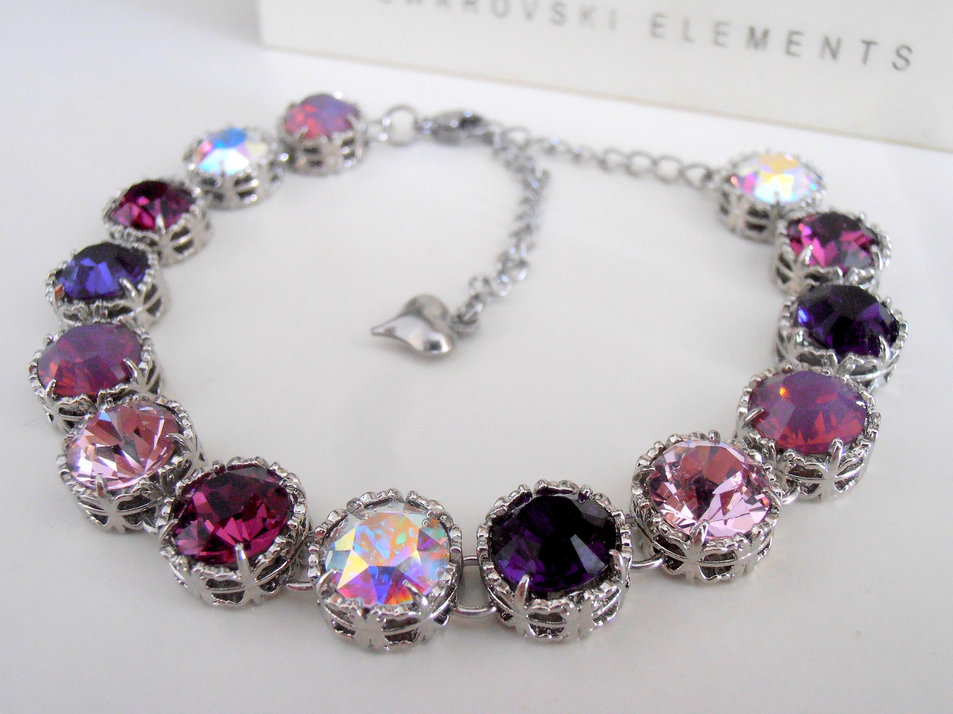 Multi-Colors Purple Art Deco Crystal Bracelet, Platinum Statement Women Jewelry, Birthday Gift for her