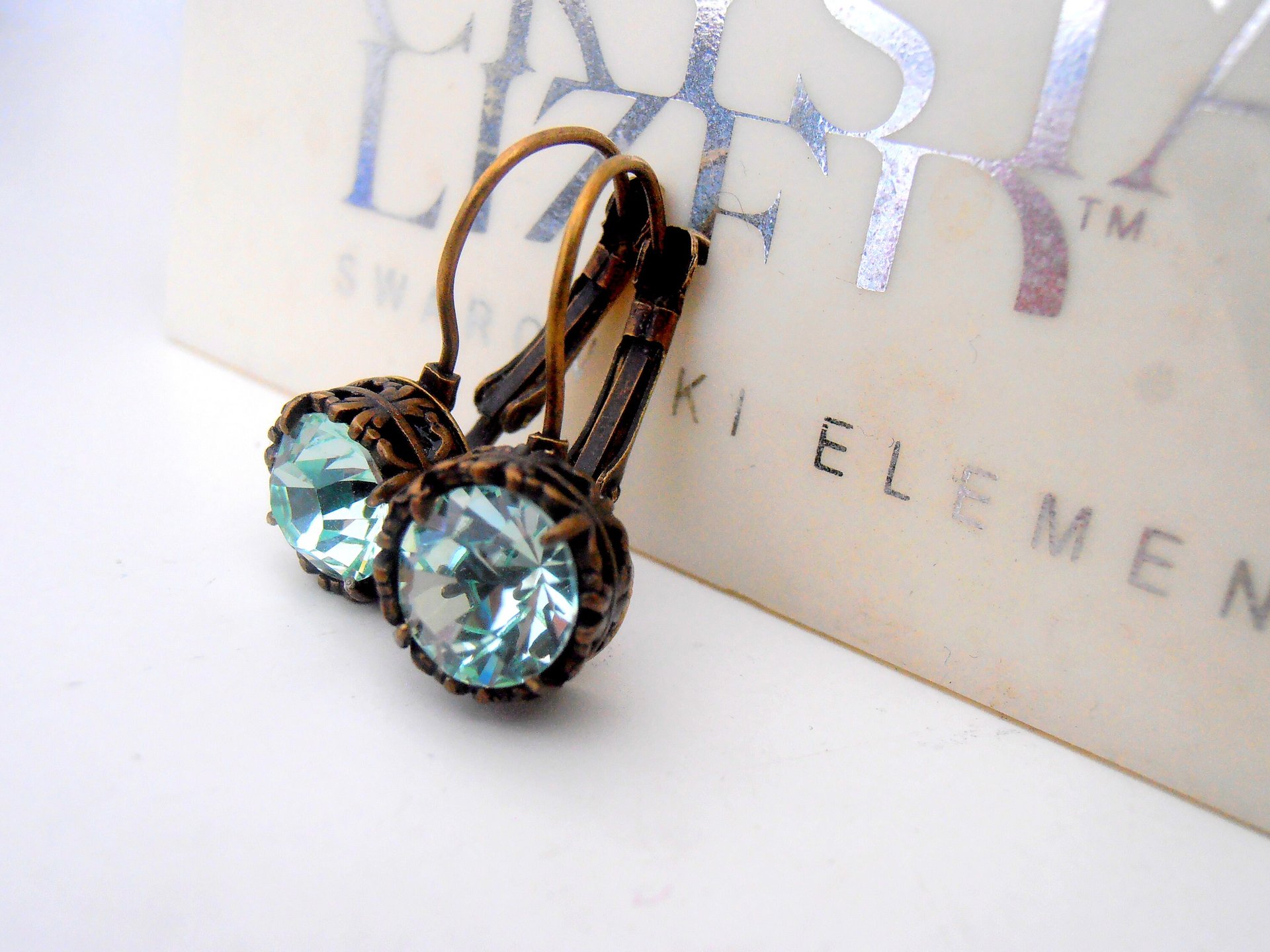 Chrysolite Crystal Bezel Earrings in Antique Bronze