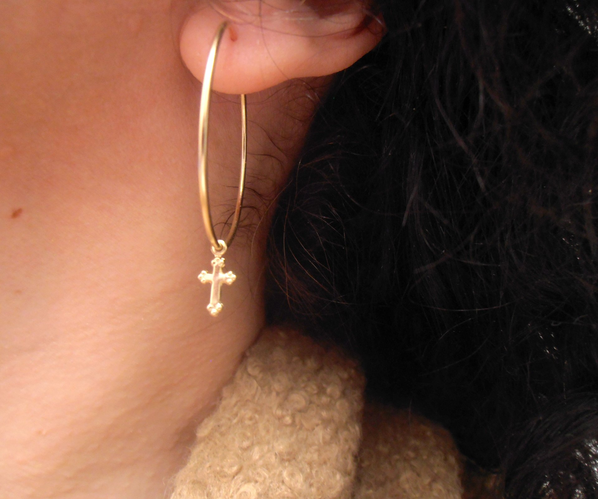 Minimalist Cross Hoop Earrings - Gold Filled Hoops - Dainty Religious Jewelry - Circle Earrings for Women - Girl Birthday Gift