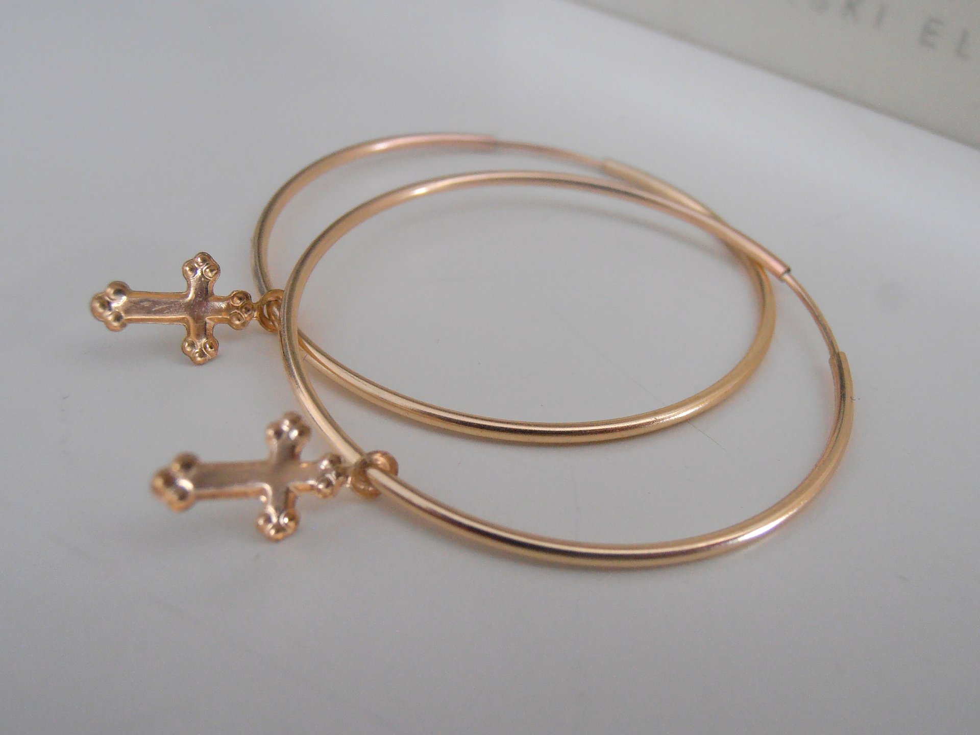 Minimalist Cross Hoop Earrings - Gold Filled Hoops - Dainty Religious Jewelry - Circle Earrings for Women - Girl Birthday Gift