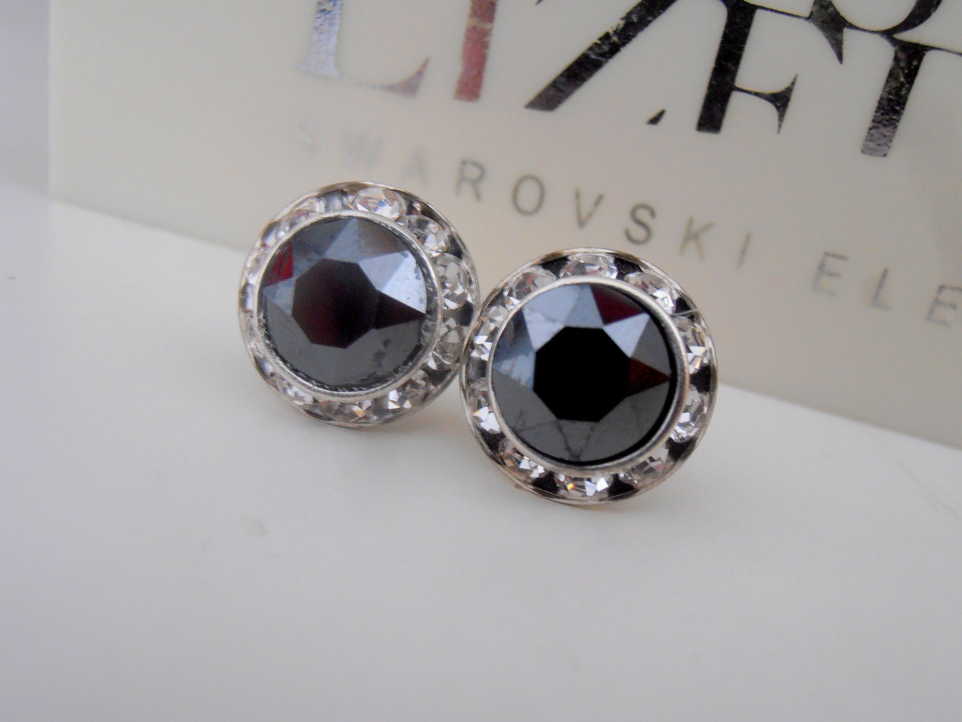 Black Hematite Rhinestone Halo Earrings | Girls Gift