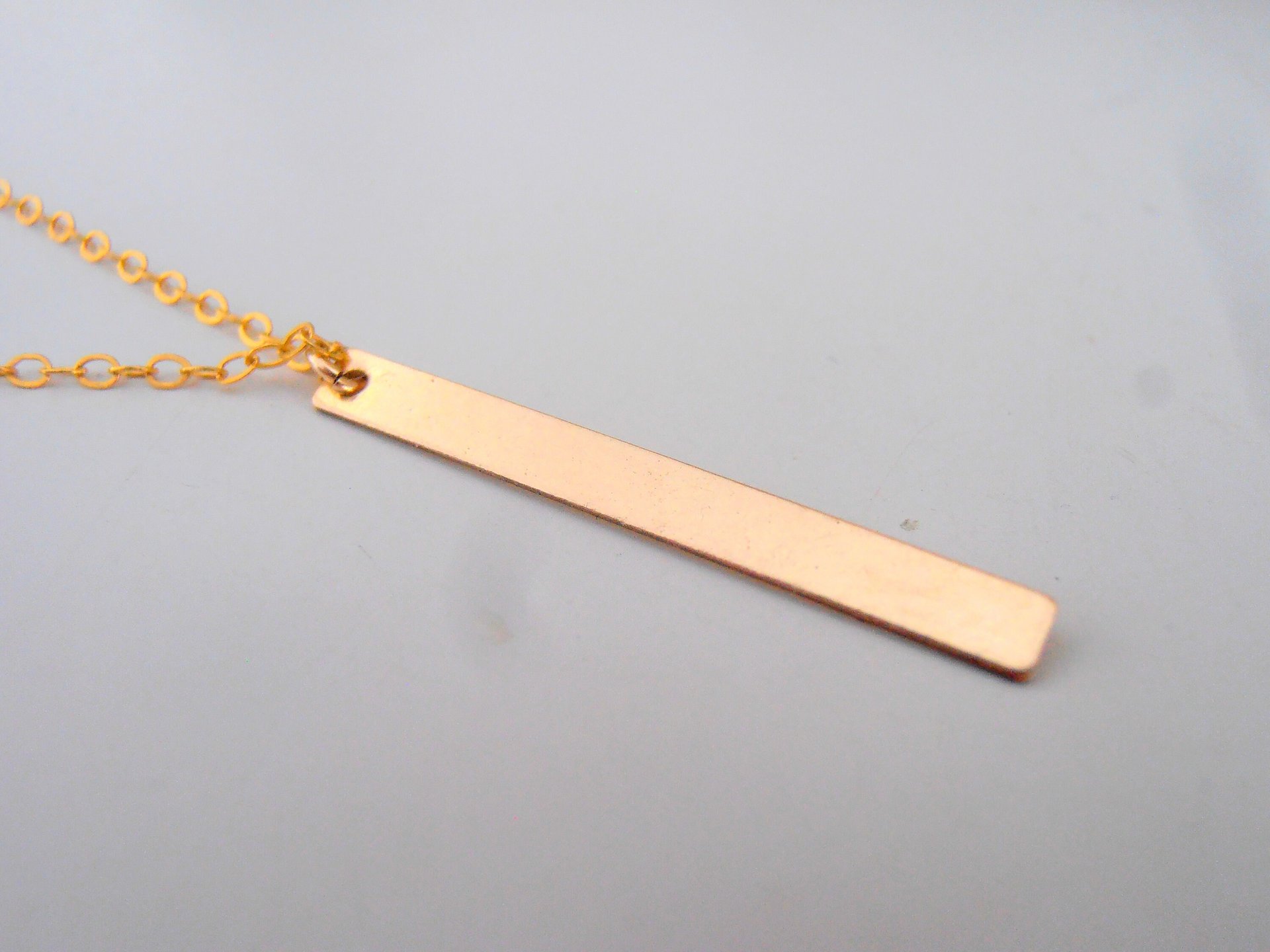 Gold Filled Long Vertical Bar Necklace / Minimalist Pave Pendant / Dainty Layering Jewelry / Birthday Prom Gift for Woman