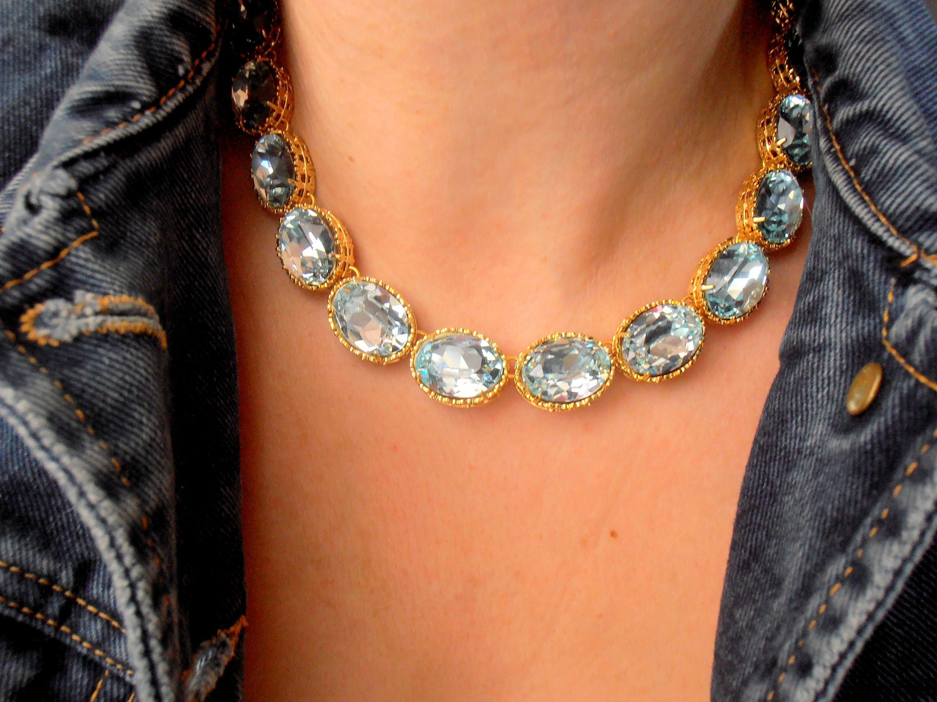 Light Azore Riviere Necklace with Genuine Oval Crystals, Anna Wintour Collet, Art Deco Choker, Wedding Statement Jewelry