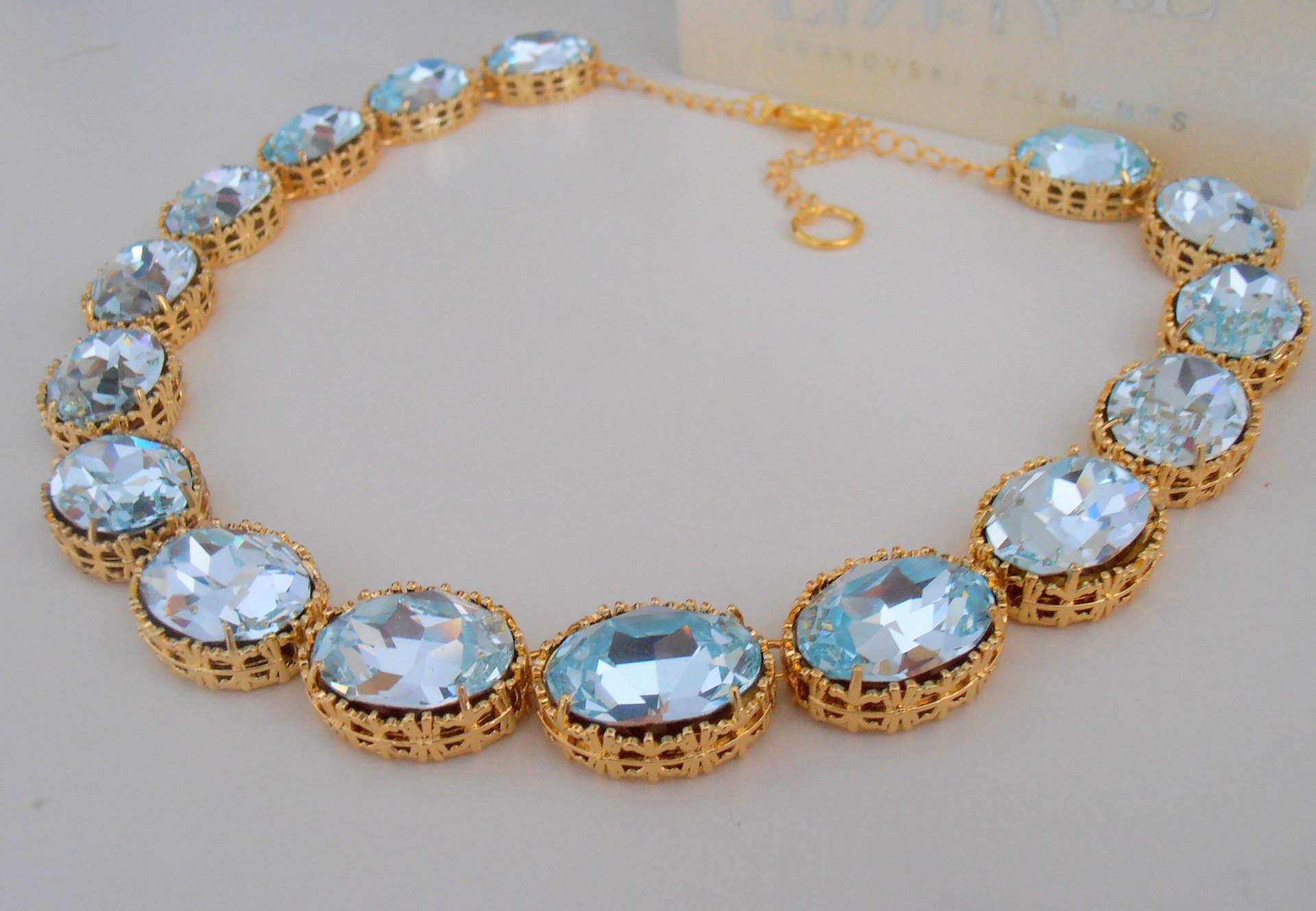 Light Azore Riviere Necklace with Genuine Oval Crystals, Anna Wintour Collet, Art Deco Choker, Wedding Statement Jewelry