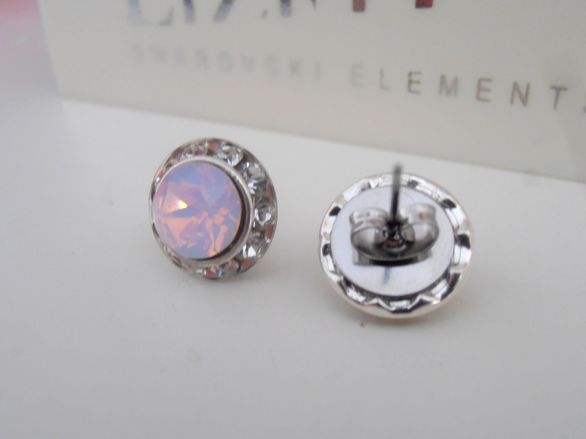 Rose water opal Halo Stud Earrings / Statement woman Jewelry / Rhinestone Crystal Post Earrings / Silver Pierced / Girlfriend Gift