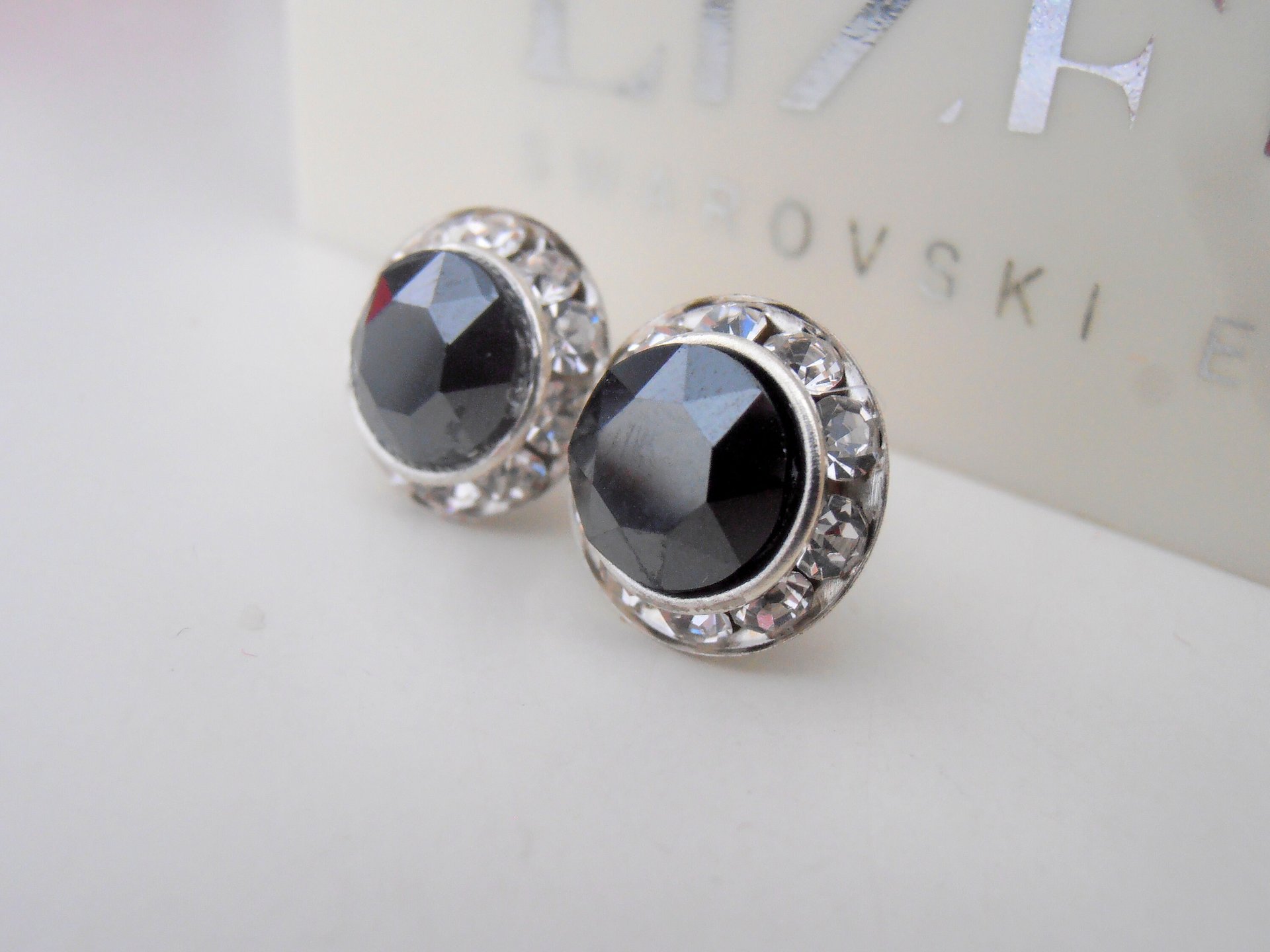 Black Hematite Rhinestone Halo Earrings | Girls Gift