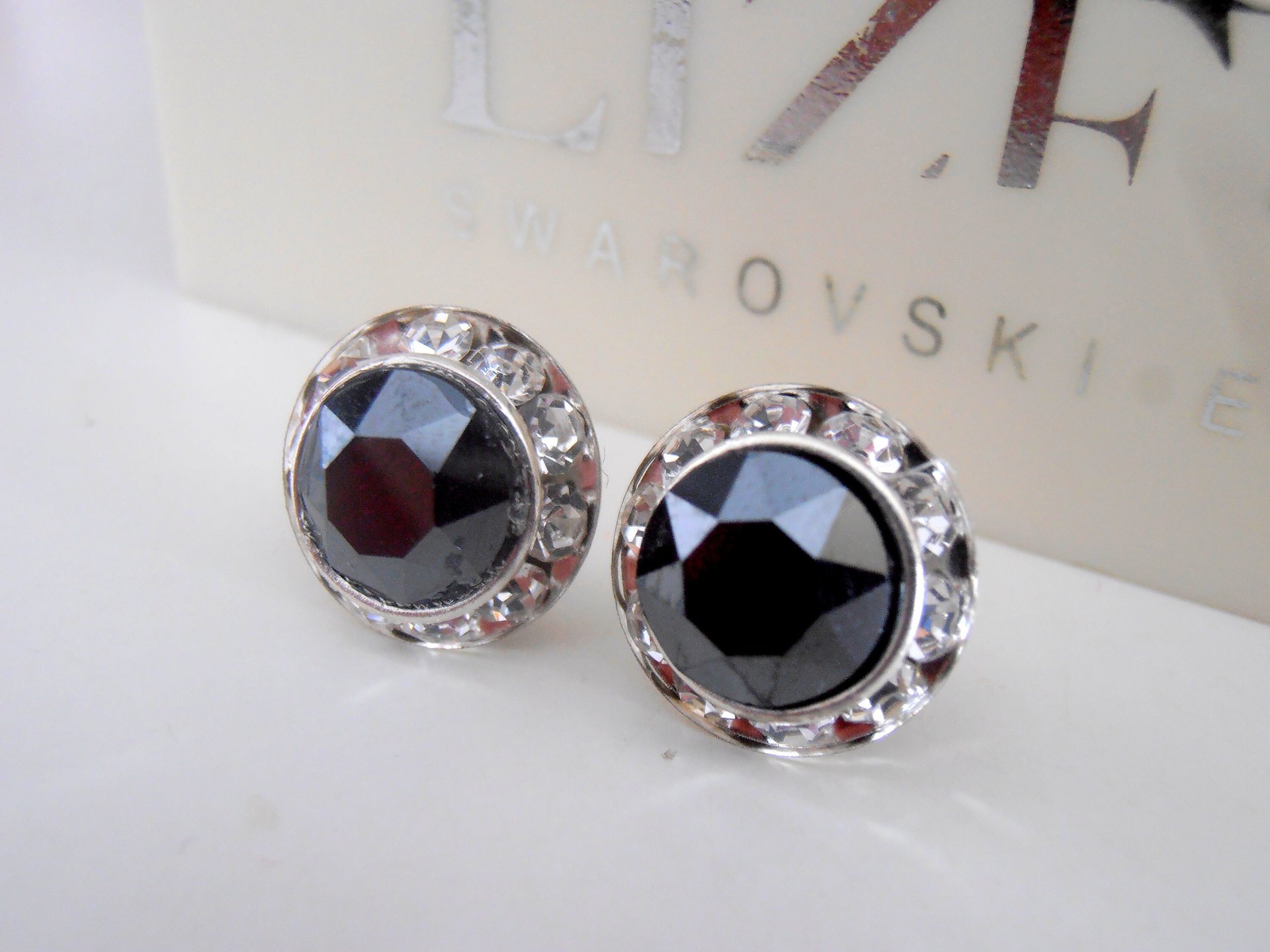 Black Hematite Rhinestone Halo Earrings | Girls Gift