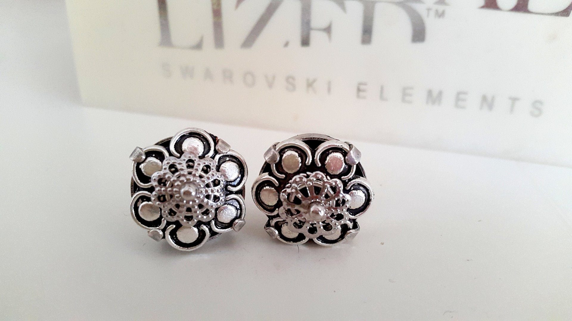 Metal Statement Stud Earrings / Antique Silver Rose Flower Jewelry / Bohemian / Girls Boho Prom Studs / Floral Embellishment / Birthday Gift